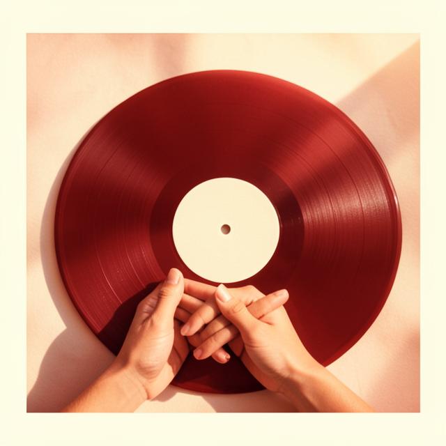 Two hands holding a deep red vinyl record